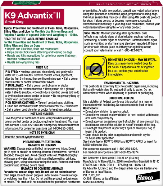 K9 Advantix Brandclub K9 Advantix II Flea Tick Spot Treatment for Dogs 4 10 lbs 1 Dose 1 mo. supply