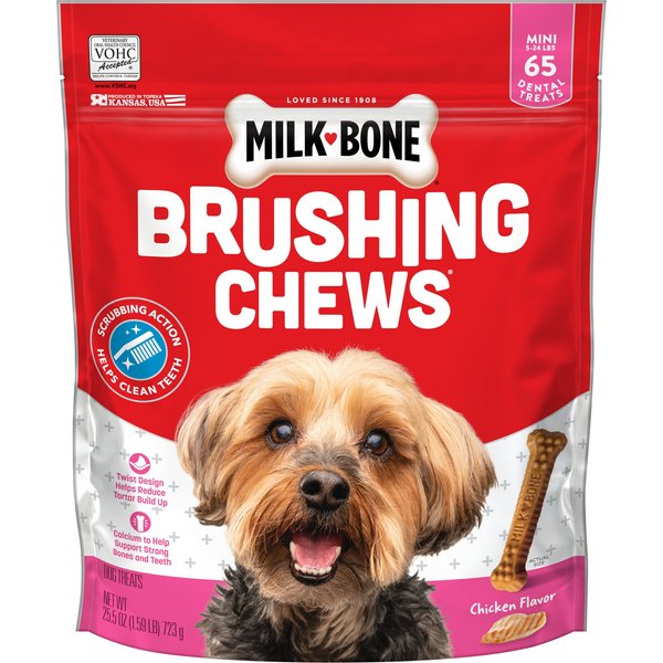 MILKBONE Original Brushing Chews Daily Dental Dog Treats, Mini, 65
