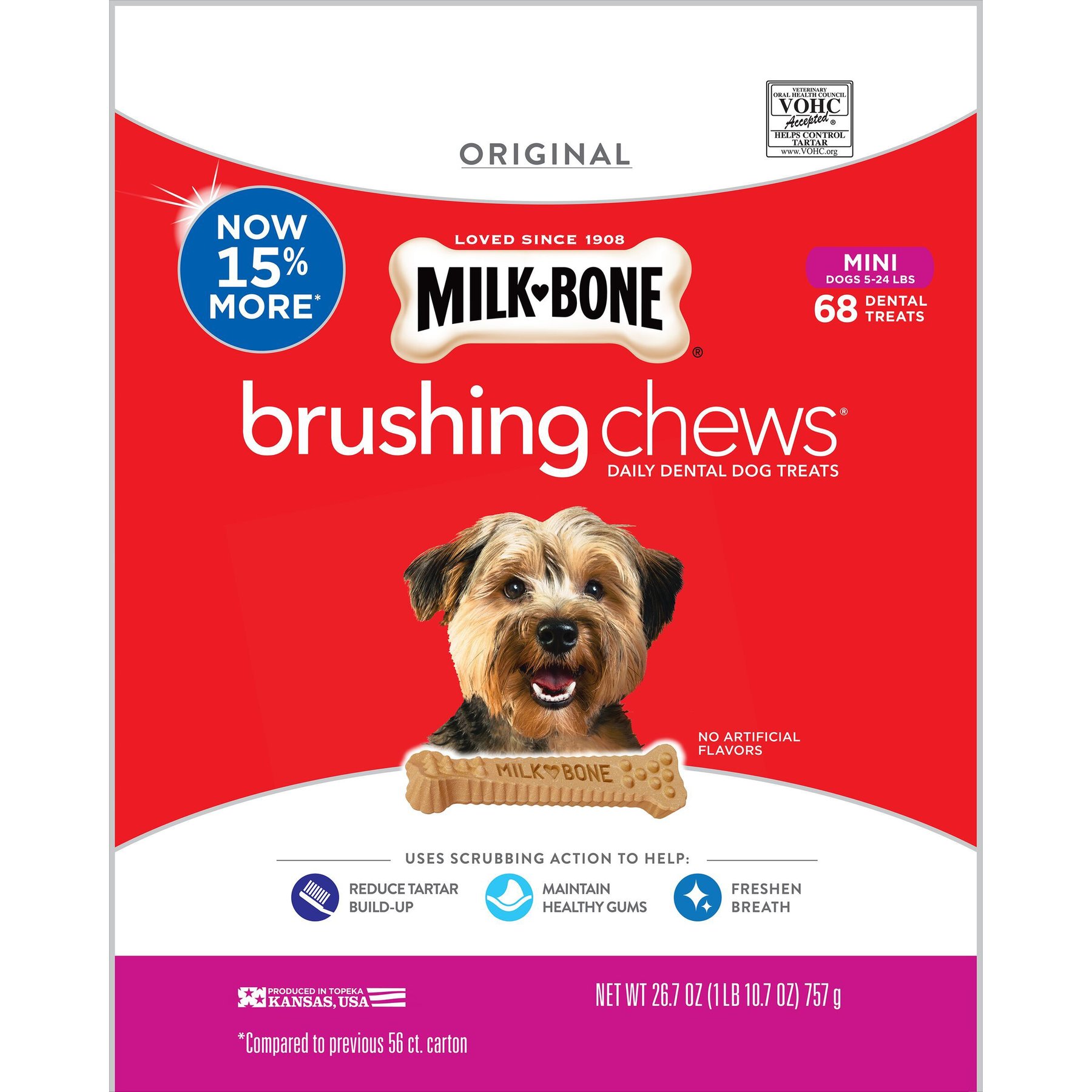 MILK BONE Original Brushing Chews Daily Dental Dog Treats Mini 48 count Chewy