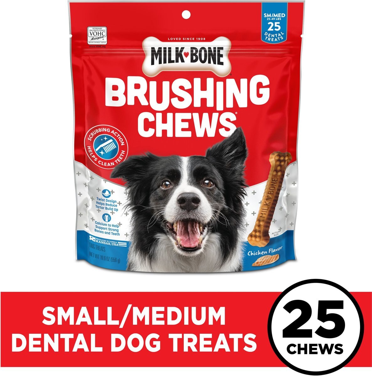 MILKBONE Original Brushing Chews Daily Dental Dog Treats, Small/Medium