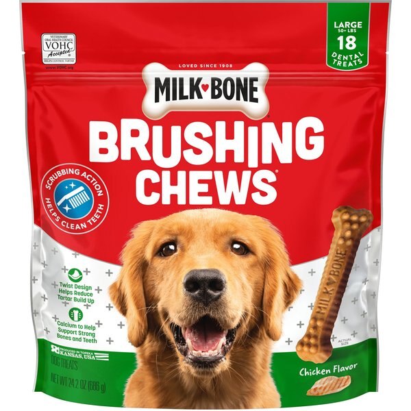MILKBONE Fresh Breath Brushing Chews Daily Dental Dog Treats, Large
