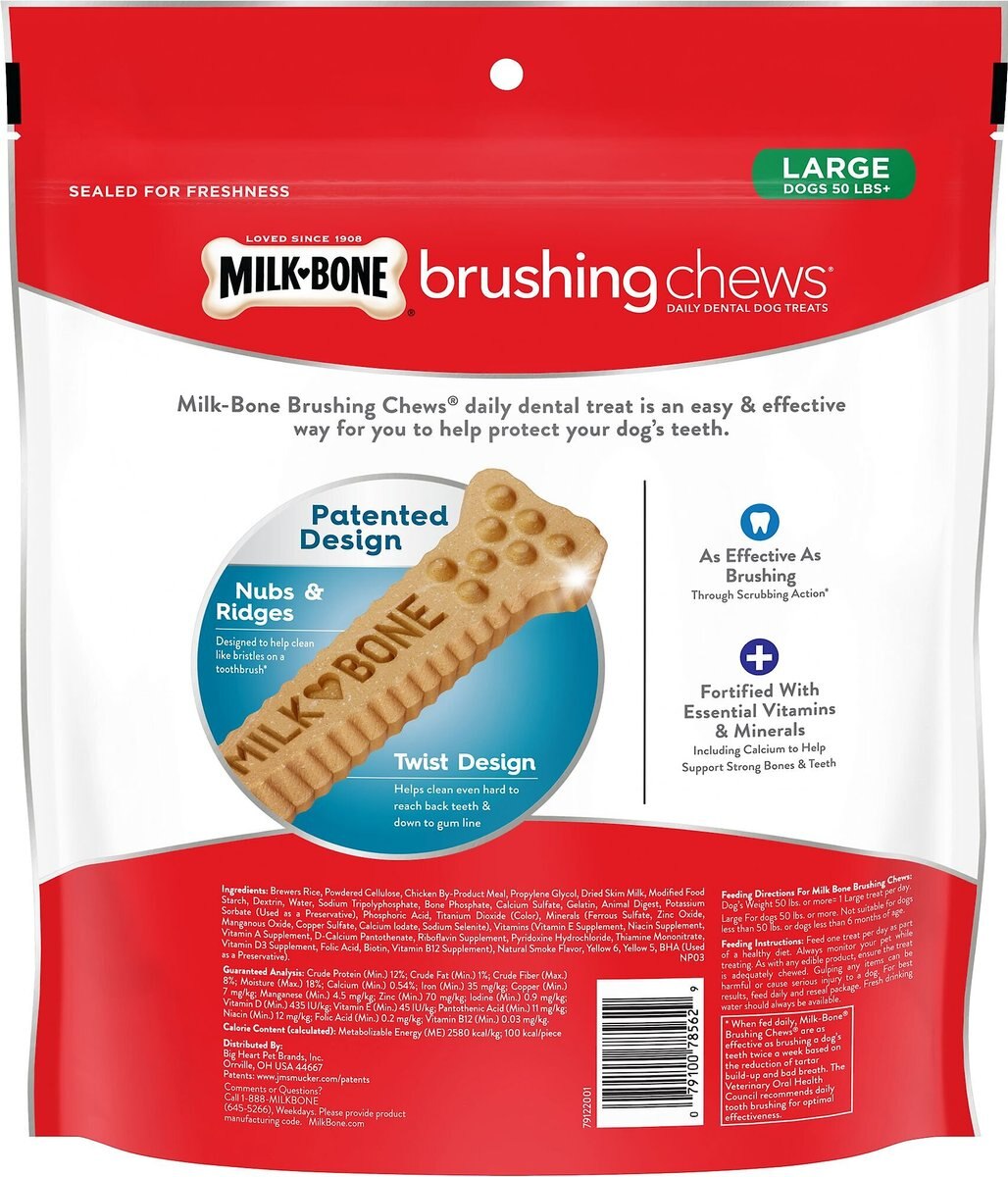 MILKBONE Original Brushing Chews Daily Dental Dog Treats, Large, 26