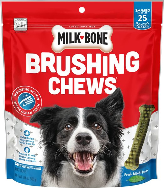 Milk-Bone Fresh Breath Brushing Chews Daily Dental Dog Treats, Small/Medium, 25 count slide 1 of 8