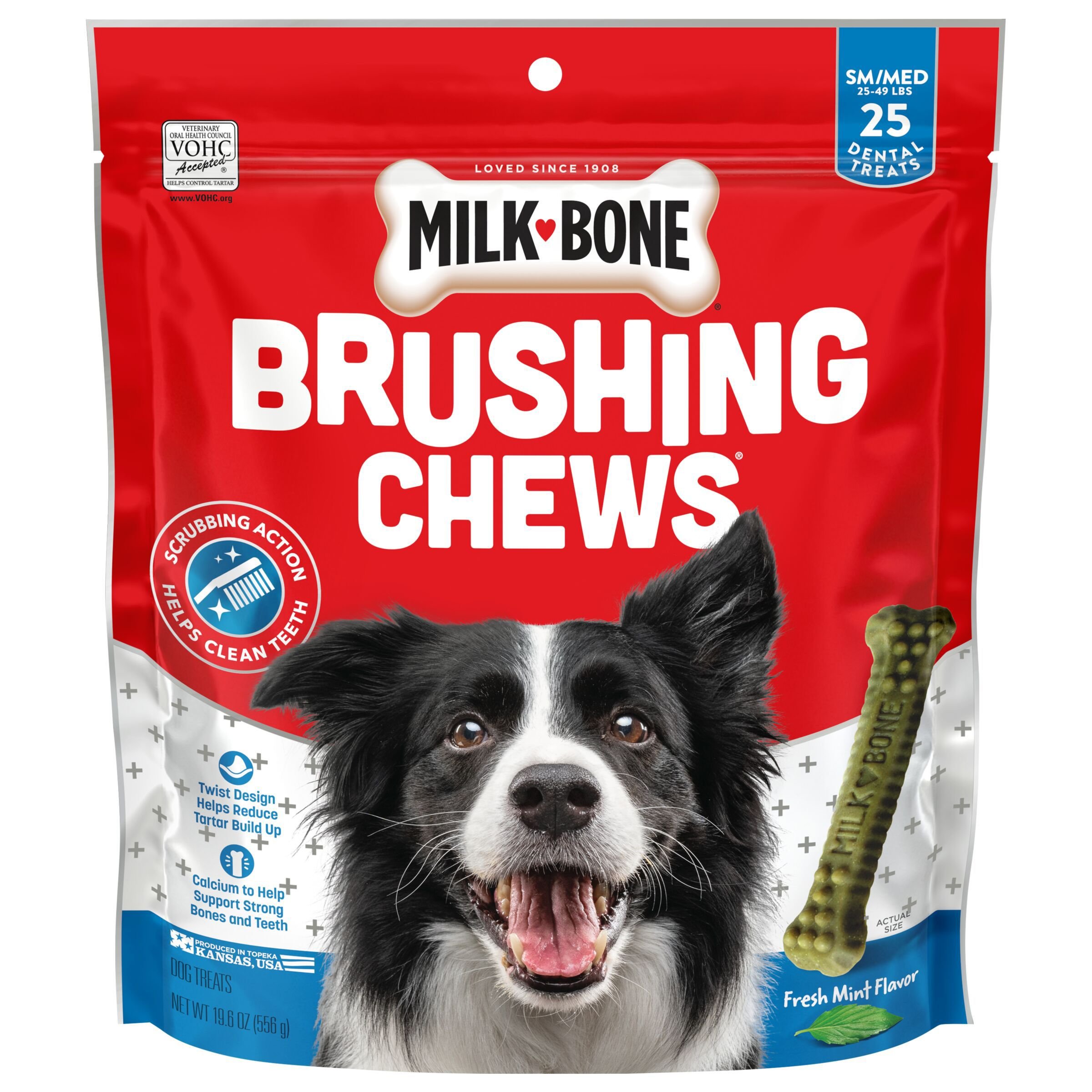 MILKBONE Fresh Breath Brushing Chews Daily Dental Dog Treats, Small