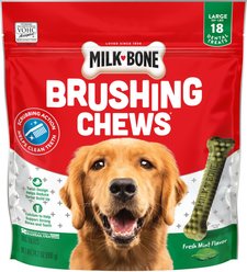 Milk-Bone Fresh Breath Brushing Chews Daily Dental Large Dog Treats, Large, 18 count
