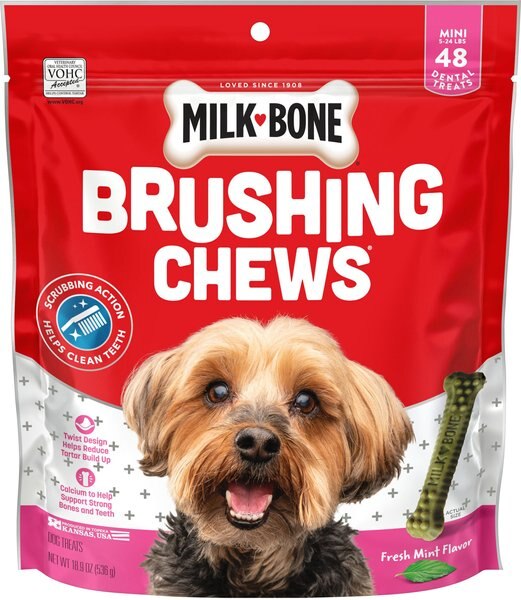 Milk-Bone Fresh Breath Brushing Chews Daily Dental Dog Treats, Mini, 48 count slide 1 of 5