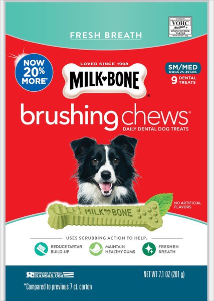 Milk-Bone Fresh Breath Brushing Chews Daily Dental Dog Treats, Small/Medium, 9 count slide 1 of 9
