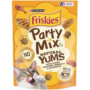 Friskies Party Mix Natural Yums with Real Chicken Flavor Crunchy Cat Treats, 6-oz bag
