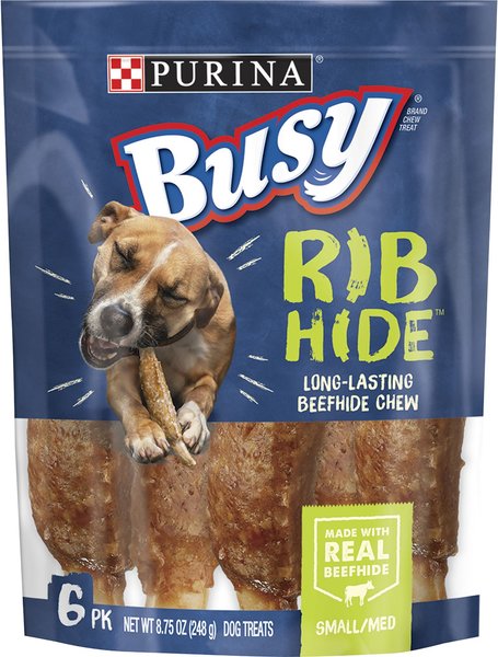 Busy Bone Rib Hide, Long-Lasting Small/Medium Dog Treats, 6 count pouch slide 1 of 11