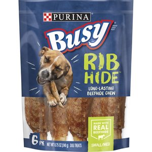 Busy Bone Rib Hide, Long-Lasting Small/Medium Dog Treats, 6 count pouch