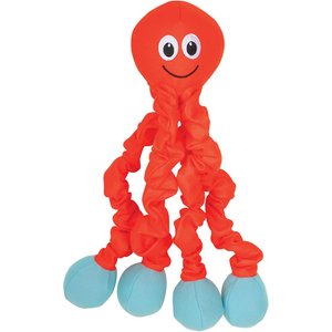 Snuggle Puppy Tender Tuff Tug Squeaky Plush Dog Toy, Stretchy Orange Octopus