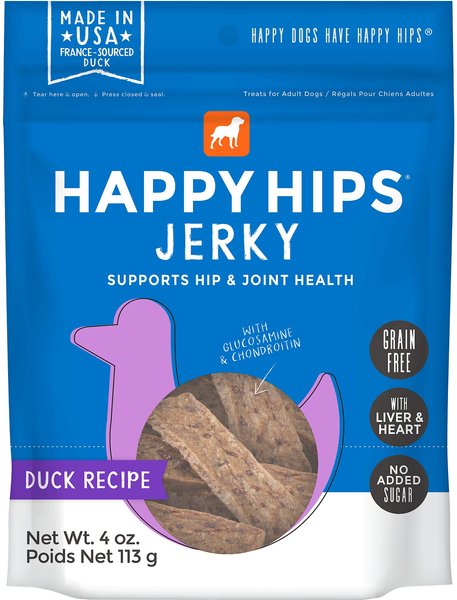 Happy Hips Jerky Duck Recipe Grain-Free Dog Treats, 4-oz bag slide 1 of 5