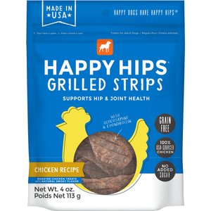Happy Hips Grilled Strips Chicken Recipe Grain-Free Dog Treats, 4-oz bag