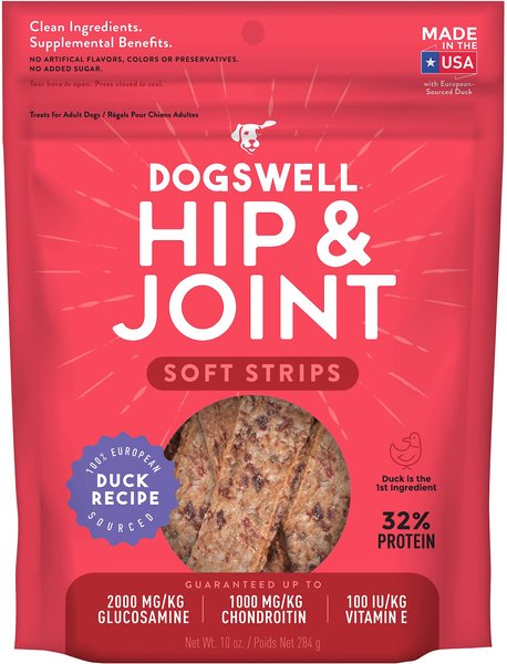 Dogswell Soft Strips Hip & Joint Duck Recipe Grain-Free Dog Treats, 10-oz bag slide 1 of 9