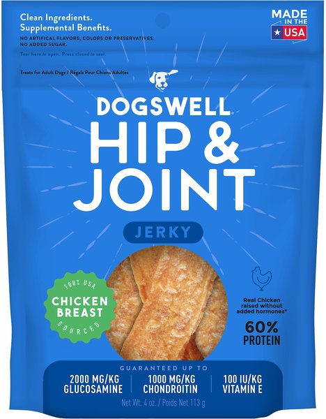 Dogswell Jerky Hip & Joint Chicken Recipe Grain-Free Dog Treats, 4-oz bag slide 1 of 8