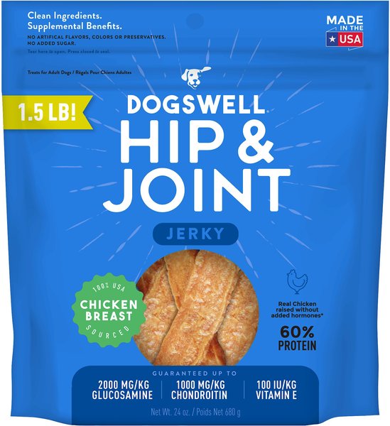 Dogswell Jerky Hip & Joint Chicken Recipe Grain-Free Dog Treats, 24-oz bag slide 1 of 8