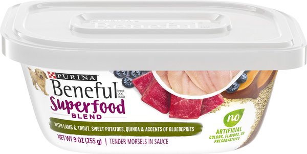 Purina Beneful Superfood Blend With Lamb & Trout in Sauce Wet Dog Food, 9-oz tub, case of 8 slide 1 of 10