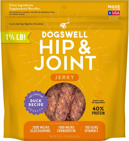 Dogswell Jerky Hip & Joint Duck Recipe Grain-Free Dog Treats, 20-oz bag slide 1 of 8