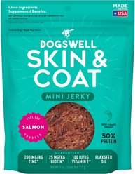 Dogswell Jerky Minis Skin & Coat Salmon Recipe Grain-Free Dog Treats, 4-oz bag