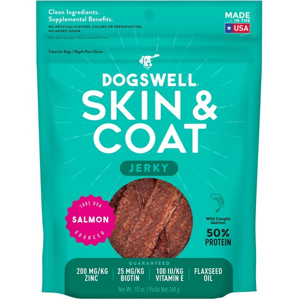 Dogswell Skin & Coat Jerky Salmon Recipe Grain-Free Dog Treats