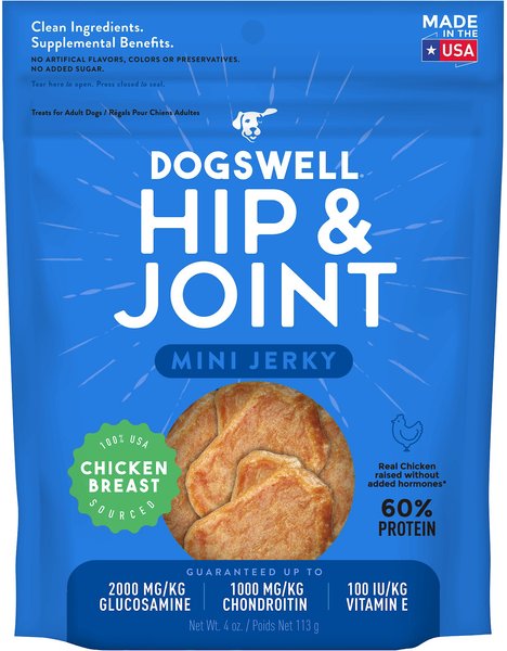 Dogswell Jerky Minis Hip & Joint Chicken Recipe Grain-Free Dog Treats, 4-oz bag slide 1 of 8