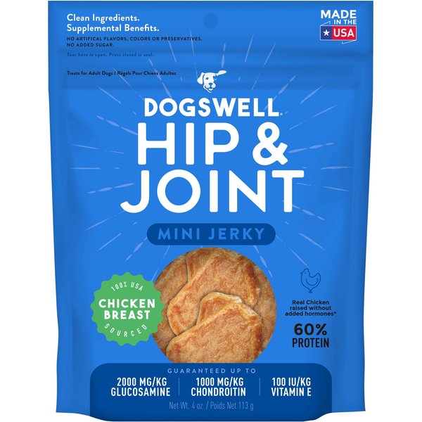 DOGSWELL Jerky Hip & Joint Chicken Recipe Grain-Free Dog Treats, 4-oz ...