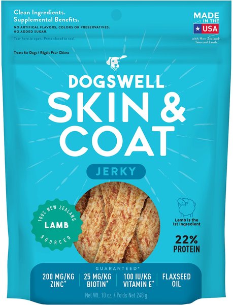 Dogswell Jerky Skin & Coat Lamb Recipe Grain-Free Dog Treats, 10-oz bag slide 1 of 8