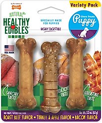 Nylabone Healthy Edibles Bacon, Roast Beef, & Turkey Puppy Starter Kit Dog Treats, 3 pack