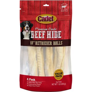 Cadet Premium Grade Beef Hide Retriever Rolls Dog Treats, 4 count