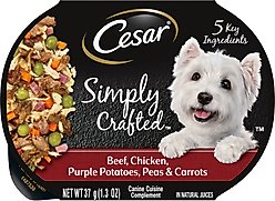 Cesar Simply Crafted Beef, Chicken, Purple Potatoes, Peas & Carrots Adult Wet Dog Food Topper, 1.3-oz, case of 10