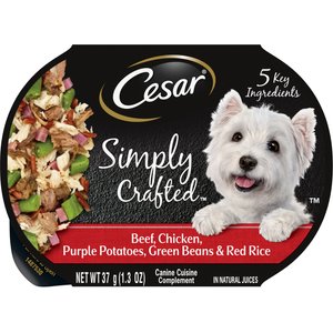 Cesar Simply Crafted Beef, Chicken, Purple Potatoes, Green Beans & Red Rice Wet Dog Food Topper, 1.3-oz, case of 10