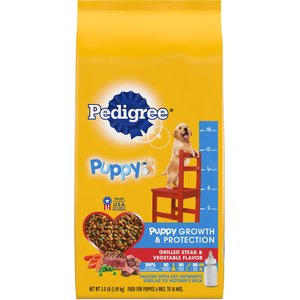 Pedigree Puppy Growth & Protection Grilled Steak & Vegetable Flavor Dry Dog Food, 3.5-lb bag