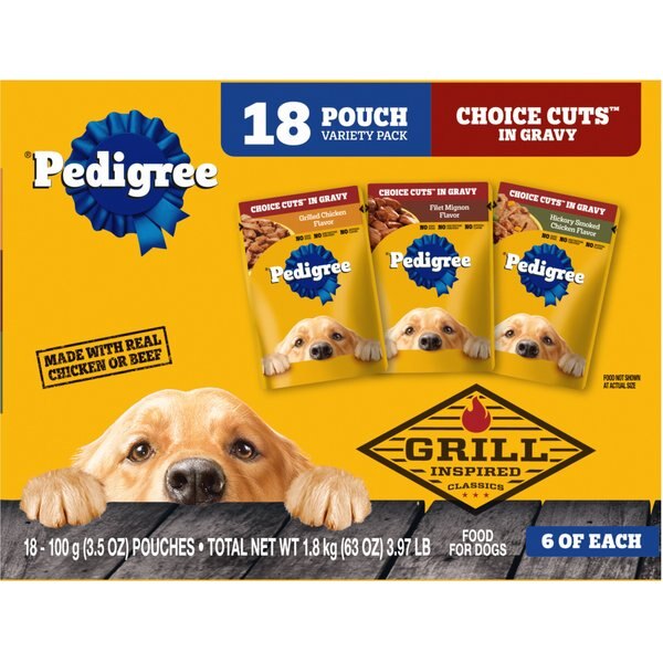 Pedigree Choice Cuts in Gravy Variety Pack Filet Mignon, Grilled Chicken, Chicken Casserole & Beef Noodle Adult Wet Dog Food Pouches