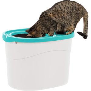 IRIS Large Round Top Entry Cat Litter Box & Scoop, White/Green