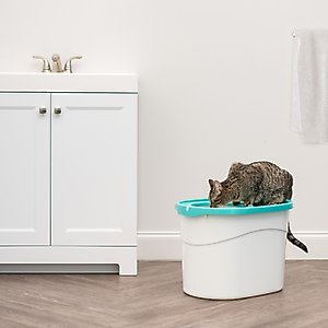 IRIS USA Large Round Top Entry Cat Litter Box & Scoop, White/Green