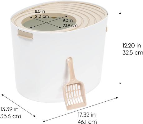 Show full view: IRIS Top Entry Cat Litter Box with Scoop, White/Beige, Medium slide 2 of 10