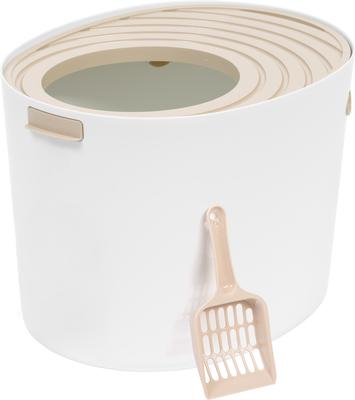 Show full view: IRIS Top Entry Cat Litter Box with Scoop, White/Beige, Medium slide 7 of 10
