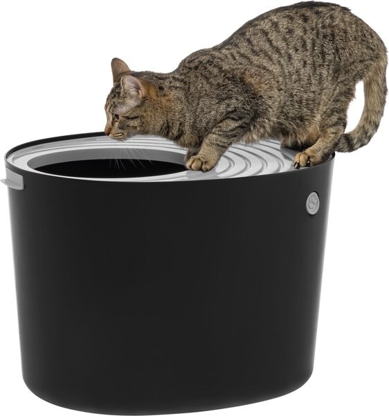 IRIS Round Top Entry Cat Litter Box & Scoop, Black/Gray, Large slide 1 of 7