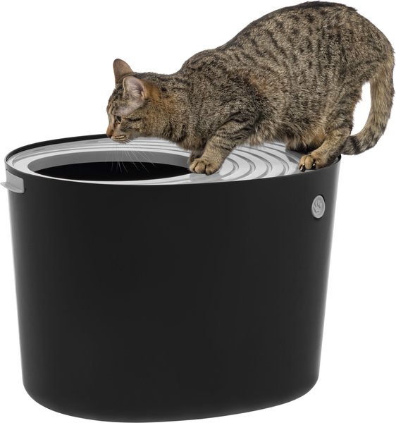 IRIS USA Round Top Entry Cat Litter Box & Scoop, Black/Gray, Large slide 1 of 9