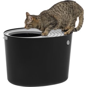 IRIS Round Top Entry Cat Litter Box & Scoop, Black/Gray, Large