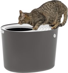 IRIS USA Round Top Entry Cat Litter Box & Scoop, Gray/White, Large slide 1 of 7