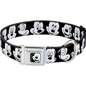 Buckle-Down Mickey Mouse Expressions Polyester Seatbelt Buckle Dog Collar, Large: 15 to 26-in neck, 1-in wide