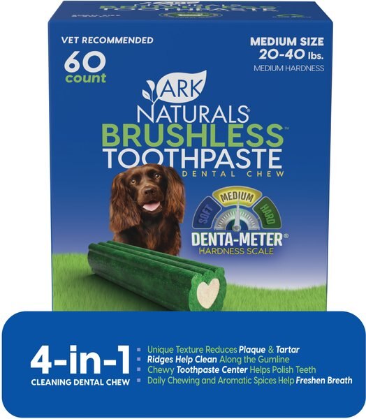 Ark Naturals Brushless Toothpaste Medium Gluten-Free Dental Dog Treats, 54-oz box, 60 count slide 1 of 9