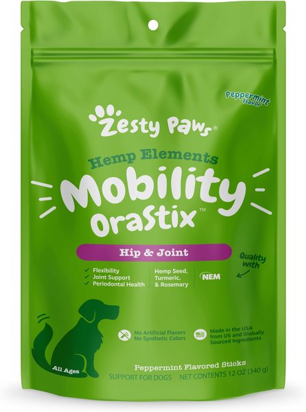 Zesty Paws Hemp Elements Mobility OraStix Peppermint Flavor Dog Dental Chews, 12 count slide 1 of 9