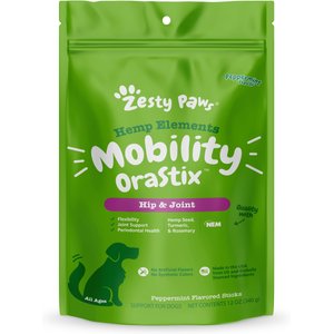 Zesty Paws Hemp Elements Mobility OraStix Peppermint Flavor Dog Dental Chews, 12 count