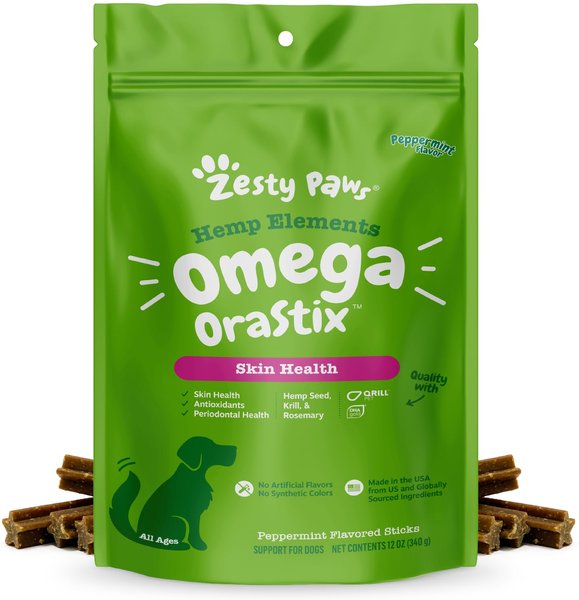 Zesty Paws Hemp Elements Omega OraStix Peppermint Flavor Dog Dental Chews, 12 count slide 1 of 9
