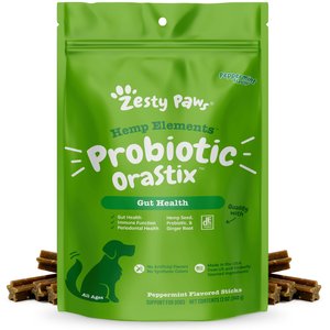 Zesty Paws Hemp Elements Probiotic OraStix Peppermint Flavor Dog Dental Chews, 12 count