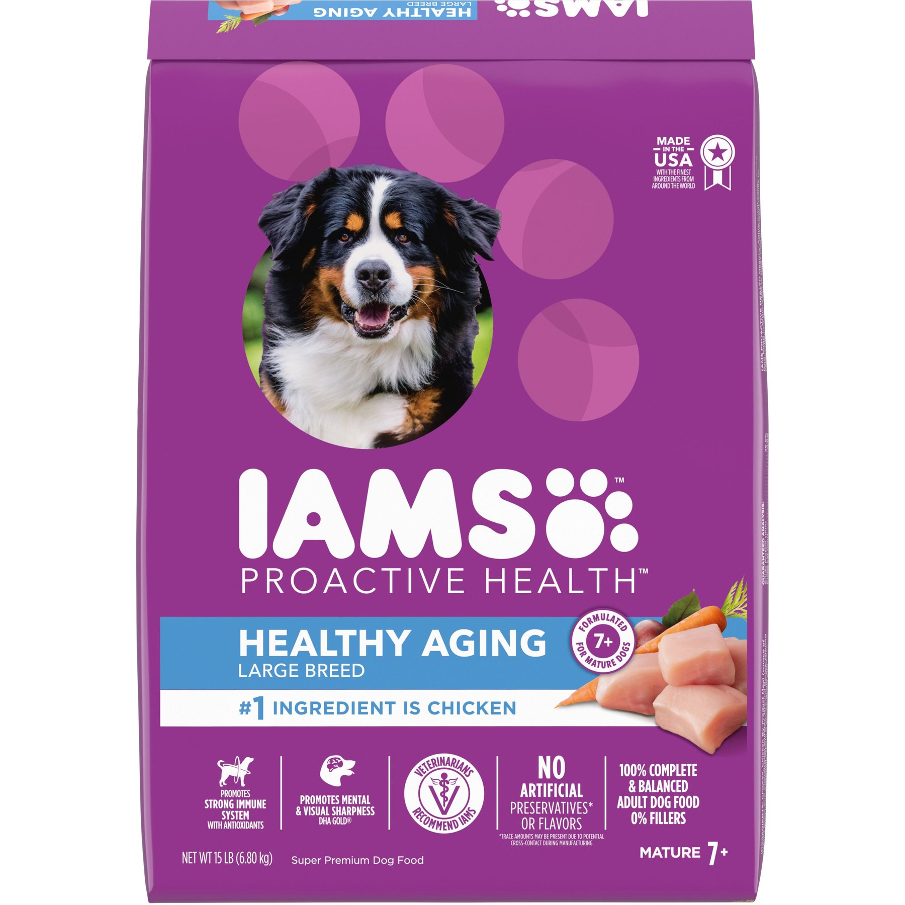 IAMS Proactive Health Healthy Aging Large Breed Adult Senior with Real Chicken Dry Dog Food 30 lb bag bundle of 2 Chewy