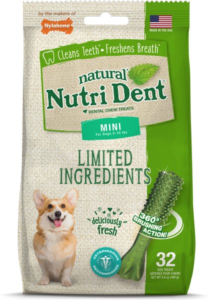 Nylabone Nutri Dent Limited Ingredients Fresh Breath Natural Dental Dog Treats, Mini, 32 count slide 1 of 11