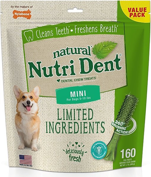 Nylabone Nutri Dent Mini Limited Ingredients Fresh Breath Natural Dental Dog Treats, 160 count slide 1 of 11